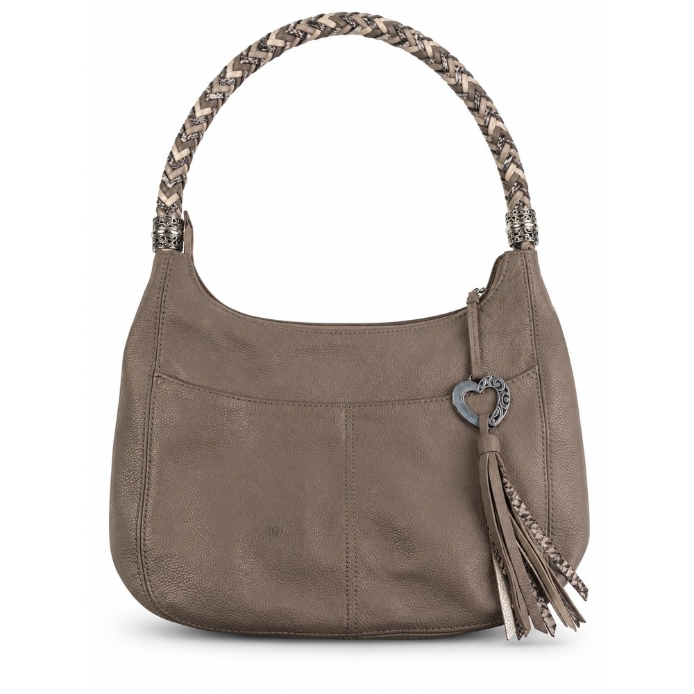 Brighton Vintage Y2K Taupe Pebbled Leather Hobo Boho Shoulder Bag Purse
